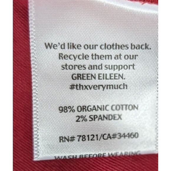 Eileen Fisher Organic Cotton Red Slim Ankle Jeans Size 18 Eco-Friendly Stretch - Picture 5 of 15